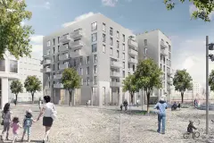 Rendering of new Sportlerhaus with grey ceramic facade on EWIS by Sto